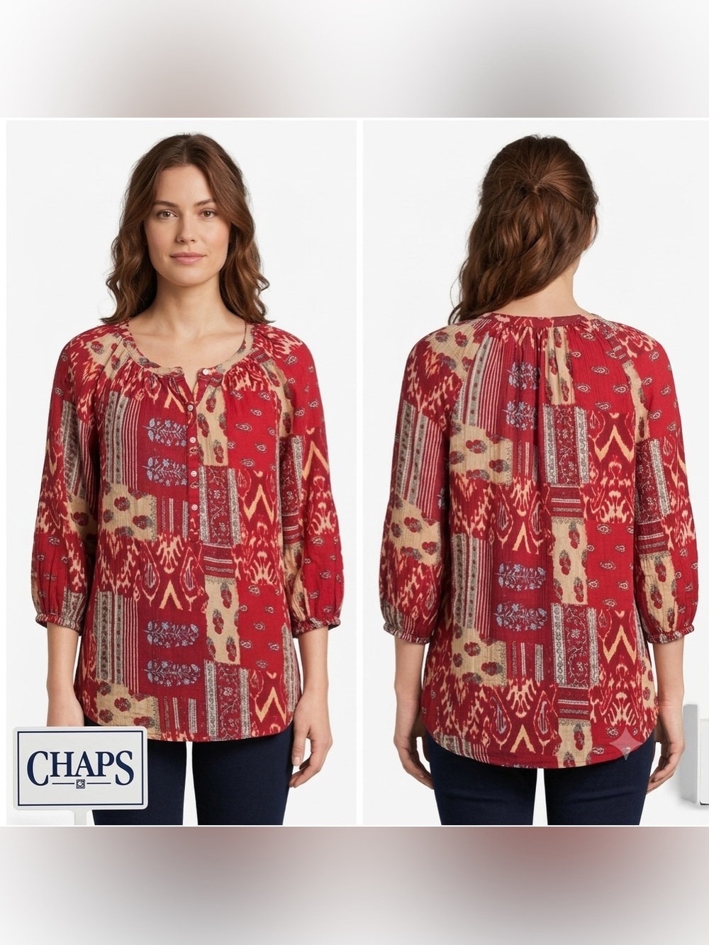 Chaps Multicolored Boho Blouse Small